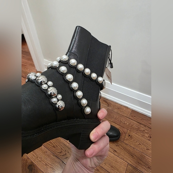 Zara Pearl Strap Black Leather Chelsea Boots Blogger Fav 38 - Picture 10 of 16